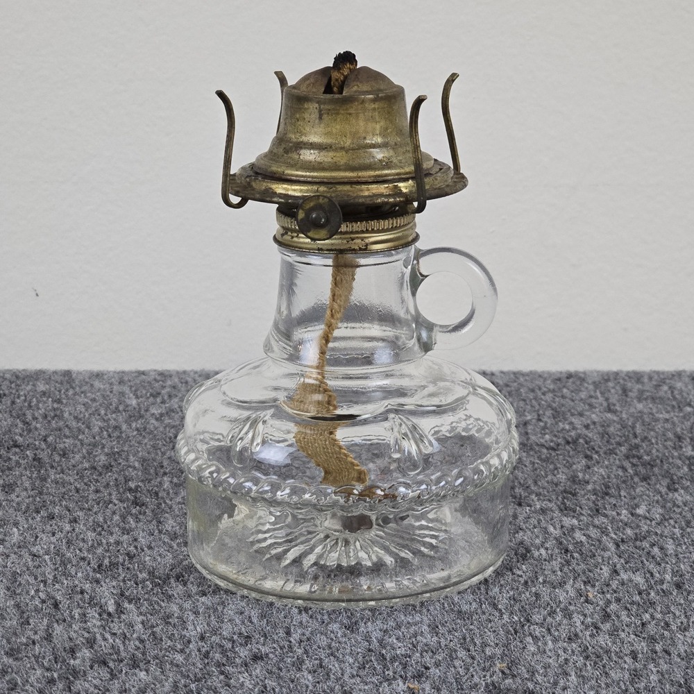 Vintage Eagle Mini Oil Lamp Clear Pressed Glass‎ Kerosene Lamp Made in USA 6"